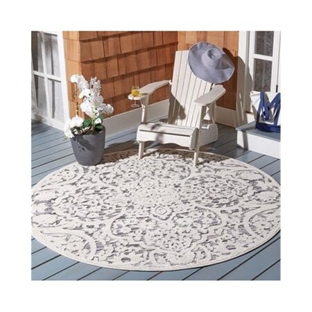 Flowers First 6 ft.-7 in. x 6 ft.-7 in. Cabana Contemporary Round Rug; Grey & Ivory FL1890590